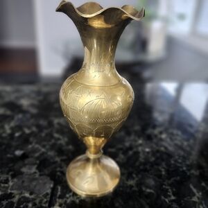 vintage etched brass Ruffled vase, made In India
